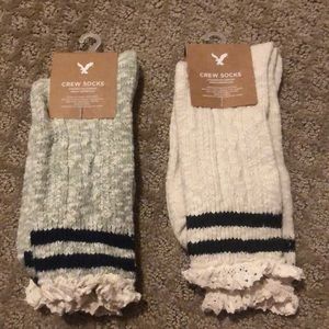 mint green and white crew socks